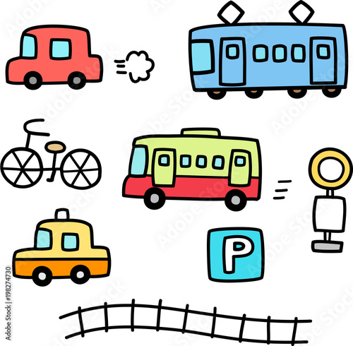 車と電車の手書きイラストセット Buy This Stock Vector And Explore