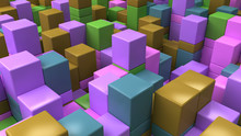 Wall Of Blue, Green, Brown And Purple Cubes