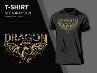 Wall Mural - dragon vector illustration for t shirt printing and embroidery - design on a black background.