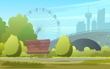 Green City Park Backdrop. Vector Illustration Of Green Park Backdrop On Background On The City.