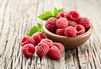 Wall Mural - Raspberry on wooden board