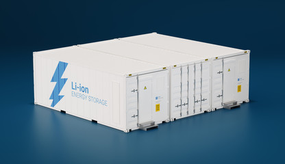 Wall Mural - Battery energy storage facility made of shipping containers. 3d rendering.