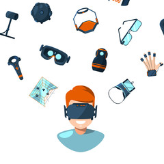 Poster - Vector concept illustration with flat style virtual reality elements