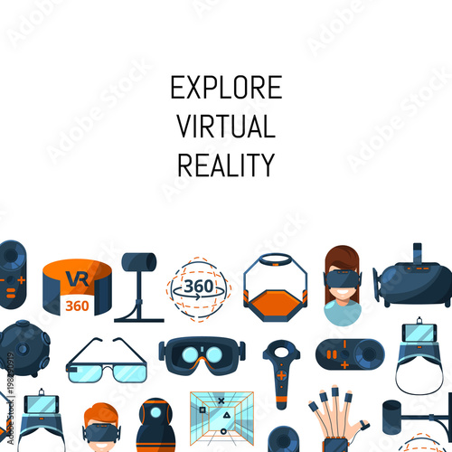 Vector background with flat style virtual reality elements Poster