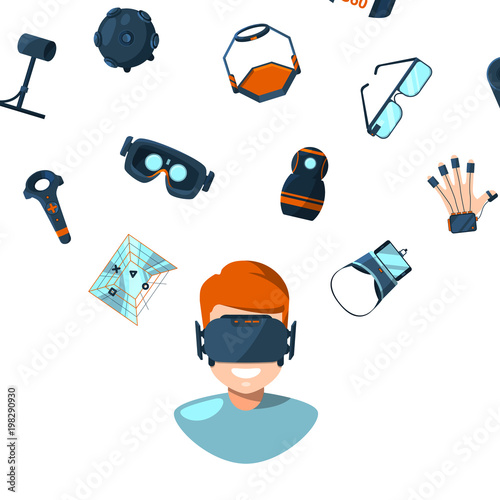 Juliste Vector concept illustration with flat style virtual reality elements