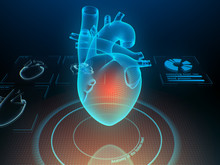 Heart With Pain Center. Virtual Digital Imaging. 3d Illustration.