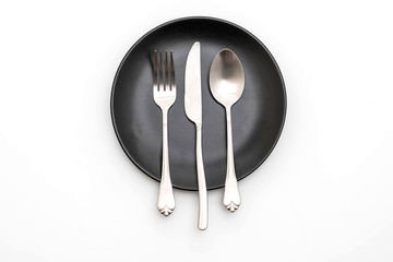 empty plate spoon fork and knife