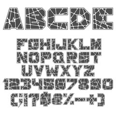 Aufkleber - Black and white alphabet, numbers and signs. Isolated vector objects on white background.