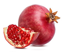 Fresh Pomegranate Isolated On White Background With Clipping Path