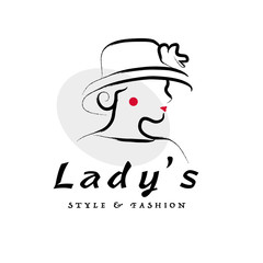 Wall Mural - vector artistic logo with hand drawn lady in hat portrait isolated on white background. outline draw