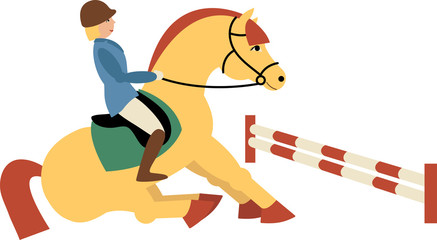 Illustration of a rider on a horse. The horse doesn't want to jump over an obstacle.