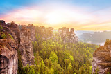 Fototapeta Desenie - Mystical landscape with rocks near Rathen, Germany, Europe (Sachsische Schweiz)