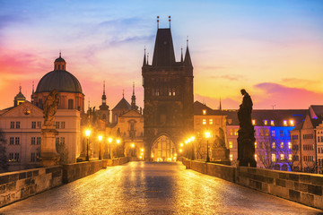 Wall Mural - Colorful Morning View of Charles Bridge - Prague