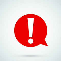Poster - exclamation mark for warning or attention vector icon in red chat bubble