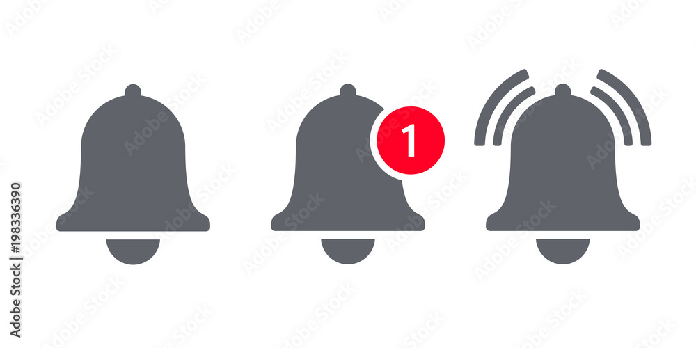 Notification bell icon for incoming inbox message. Vector ringing bell and notification number sign for alarm clock and smartphone application alert - obrazy, fototapety, plakaty 