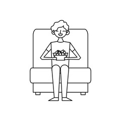 Wall Mural - woman watching movie in cinema and eating snacks vector illustration design