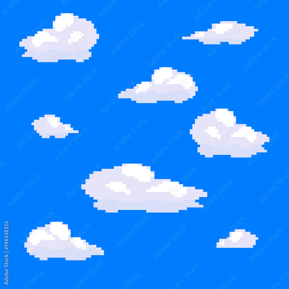 Vector pixel art cloud collection set. Blue sky Stock Vector | Adobe Stock