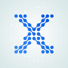 Poster - Letter X logo modern halftone icon. Vector flat letter X sign in futuristic blue dot line liquid font trendy digital design