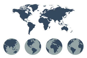 Poster - world map vector icon with earth globes