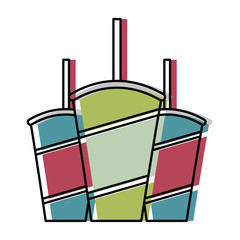 Sticker - sodas in plastic cups and straws set vector illustration design