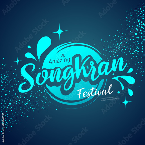 Fotomural Vector Amazing Songkran festival logo water splash on blue background, illustrat