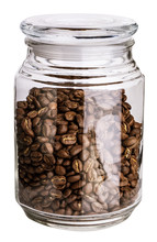 Glass Jar With Coffee Beans Isolated. Clipping Path.
