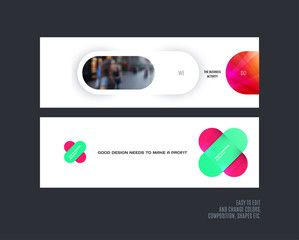 Wall Mural - Abstract vector set of modern horizontal website banners with colourful rounded shapes, abstract shapes