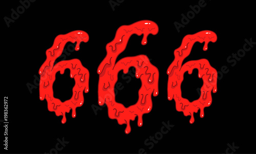 Fotografía Cartoon illustration of the bloody numbers 666 on black background