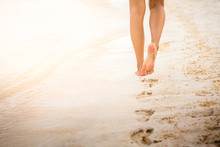 Travel Woman Foot On Beach