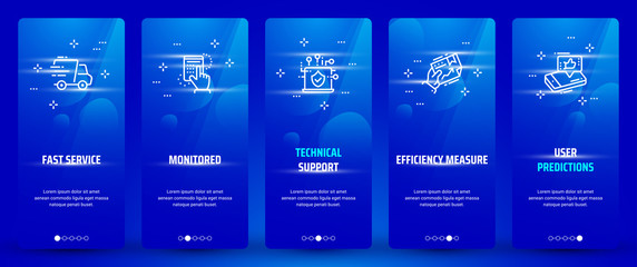 Poster - Fast service, Monitored, Technical support, Efficiency measure, User predictions Vertical Cards with strong metaphors.