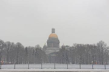 Wall Mural - Russia, St. Petersburg, view of St. Isaac's Cathedral during the blizzard