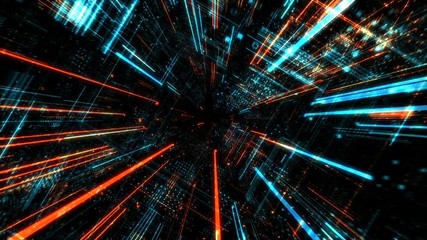 Poster - Abstract digital abstract virtual city. Scanning city for hackers attack concept. Software developer, programming, binary computer code with technology and connection concept. 3D render 4K loop