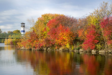 Colorful Fall Leaves And Lighthouse In Minneapolis MN