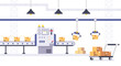 © reddeer_art - Packing and Production line concept in flat style. Industrial machine vector illustration. Cardboard Boxes on conveyor belt in factory.