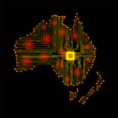 Wall Mural - Abstract map of Austral in electronic form. Vector illustration. Map of Australia. Lines and circles.