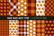 
Sugar Shack Maple Syrup Tartan Plaid Vector Patterns. Brown Orange Check Plaid and Maple Leaf Prints. Breakfast Restaurant Menu Background. Repeating Pattern Tile Swatches Included.