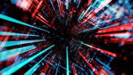 Poster - Abstract digital abstract virtual city. Scanning city for hackers attack concept. Software developer, programming, binary computer code with technology and connection concept. 3D render 4K loop
