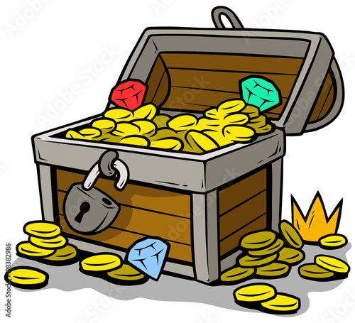 Cuadros en Lienzo Cartoon open treasure chest with gold coins