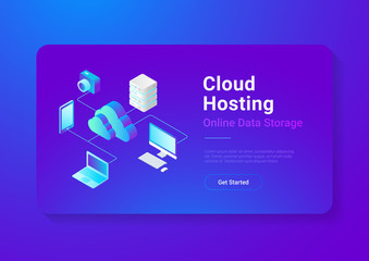 Poster - isometric flat cloud computing network vector online storage