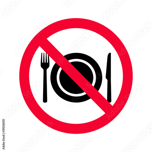 No eating allowed sign. Red prohibition no food sign. Do not eat sign