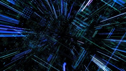 Poster - Abstract digital abstract virtual city. Scanning city for hackers attack concept. Software developer, programming, binary computer code with technology and connection concept. 3D render 4K loop