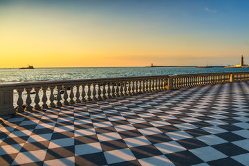 Wall Mural - Mascagni Terrazza terrace and harbour entrance at sunset. Livorno Tuscany Italy