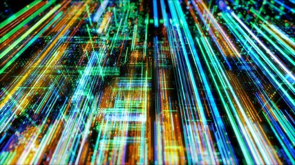 Poster - Data transfer and future technology, cyber security concept background, abstract hi speed digital internet. Motion blur. Abstract technology and cyber space environment 3D render 4K loop