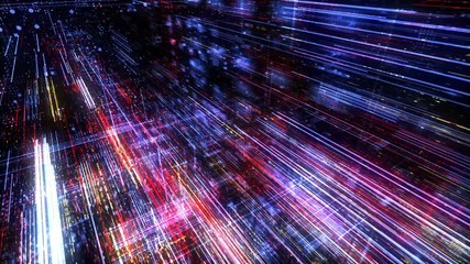 Poster - Abstract digital abstract virtual city. Scanning city for hackers attack concept. Software developer, programming, binary computer code with technology and connection concept. 3D render 4K loop