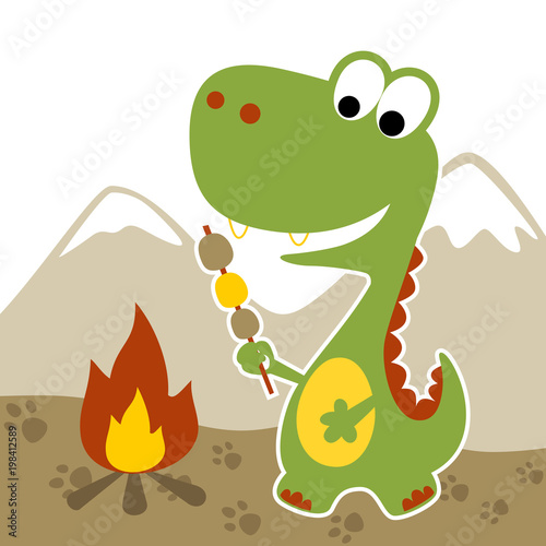 Funny dino cartoon with roa...