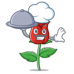 Poster - Chef with food red rose mascot cartoon