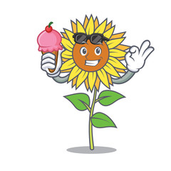 Poster - With ice cream sunflower character cartoon style