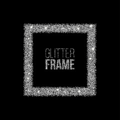 Fototapete - square frame made of silver glitter isolated on black background. vector silver frame.