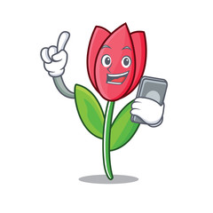 Poster - With phone tulip character cartoon style