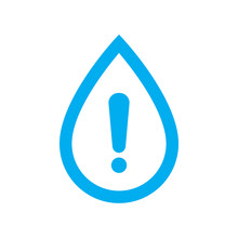 Water Warning Icon. Blue Water Drop With Caution Symbol Isolated On White Background. Vector Illustration.